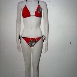 Roberto Cavalli Red Bikini with Black and White Pattern